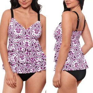 Swim Solutions Printed Tiered Fauxkini One-Piece Swimsuit NWT Sz 16